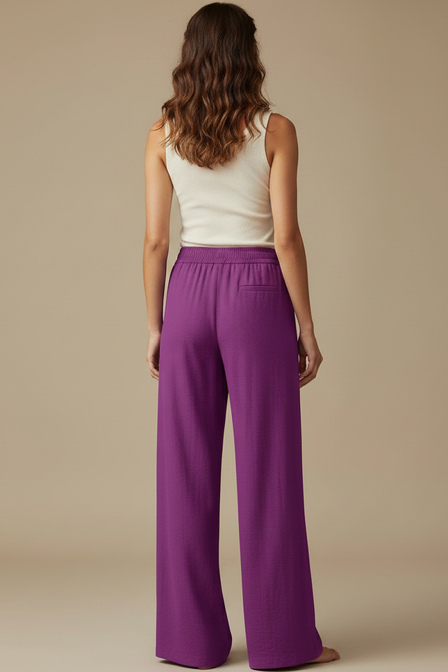 Pantalon Fluide Violet Taille Haute Ample Léger Femme - Lin - vue 2