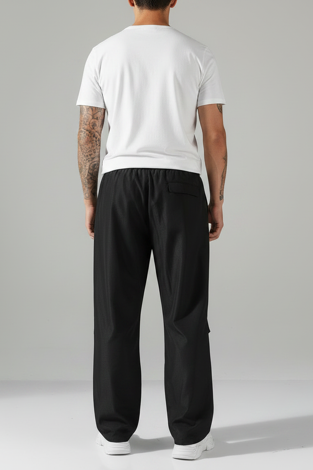 Pantalon Fluide Noir Ample Droit Décontracté Homme - Polyester - vue 2