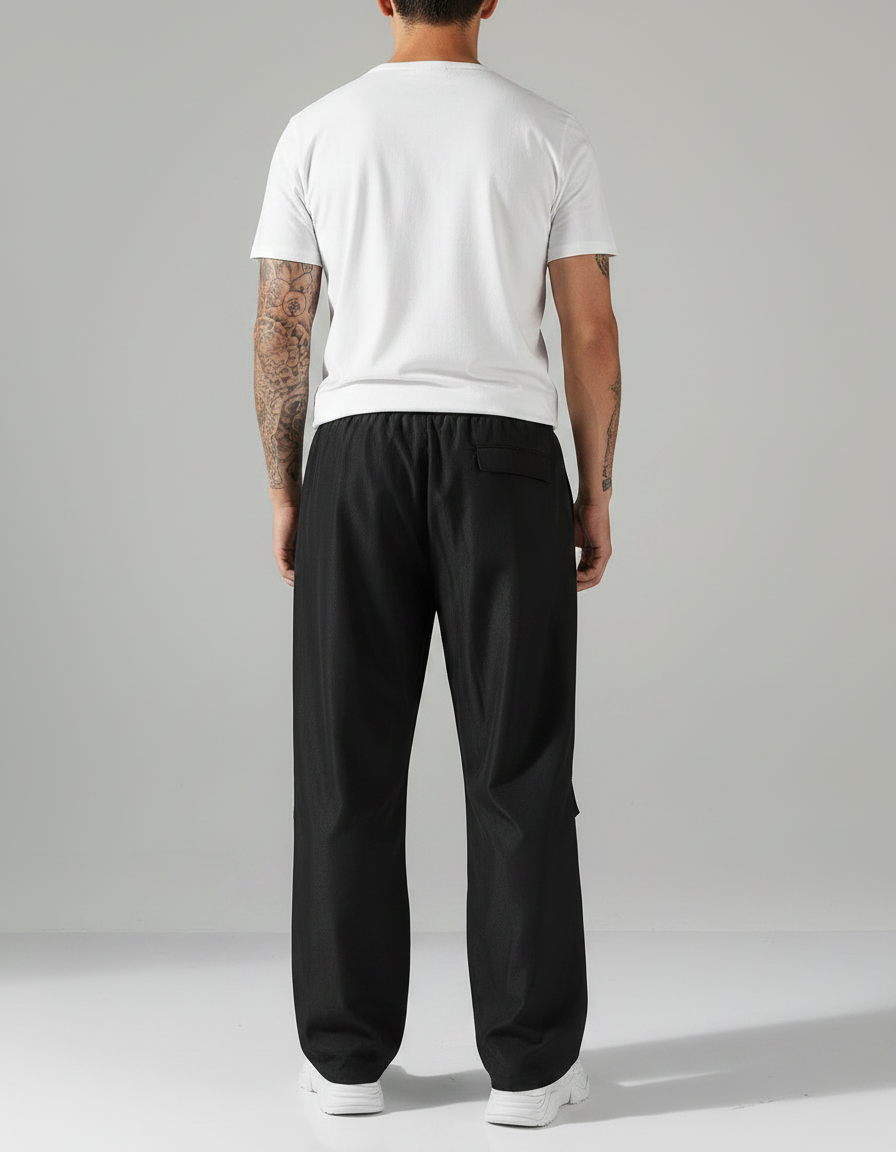 Pantalon Fluide Noir Ample Droit Décontracté Homme - Polyester - vue 2