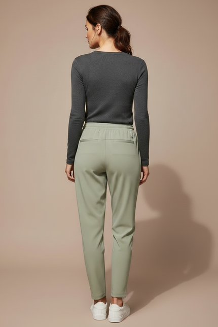 Pantalon Fluide Vert Ample Sport Cordon Femme - Kaki Polyester - vue 2