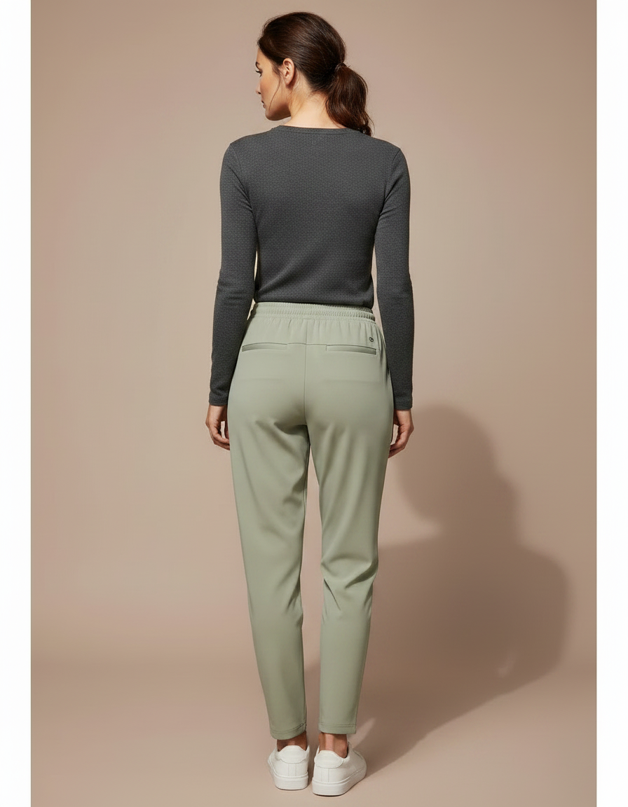 Pantalon Fluide Vert Ample Sport Cordon Femme - Kaki Polyester - vue 2