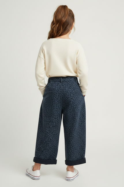 Pantalon Fluide Léopard Bleu Ample Décontracté Enfant - Marine Molleton - vue 2