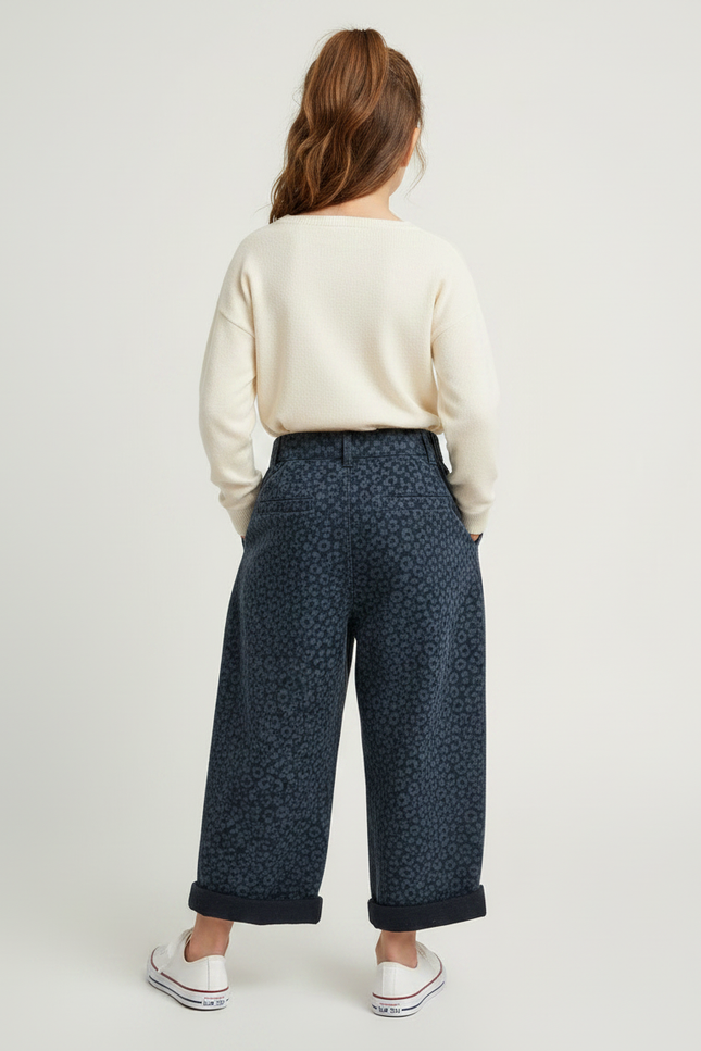 Pantalon Fluide Léopard Bleu Ample Décontracté Enfant - Marine Molleton - vue 2