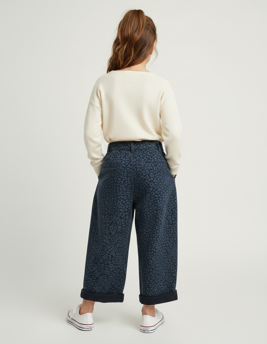 Pantalon Fluide Léopard Bleu Ample Décontracté Enfant - Marine Molleton - vue 2