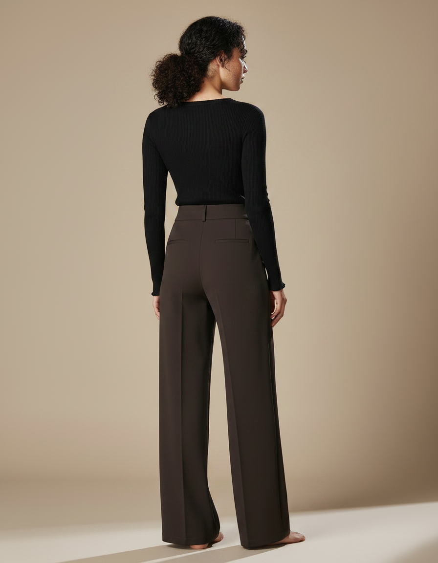 Pantalon Fluide Chocolat - Marron Polyester - vue 2