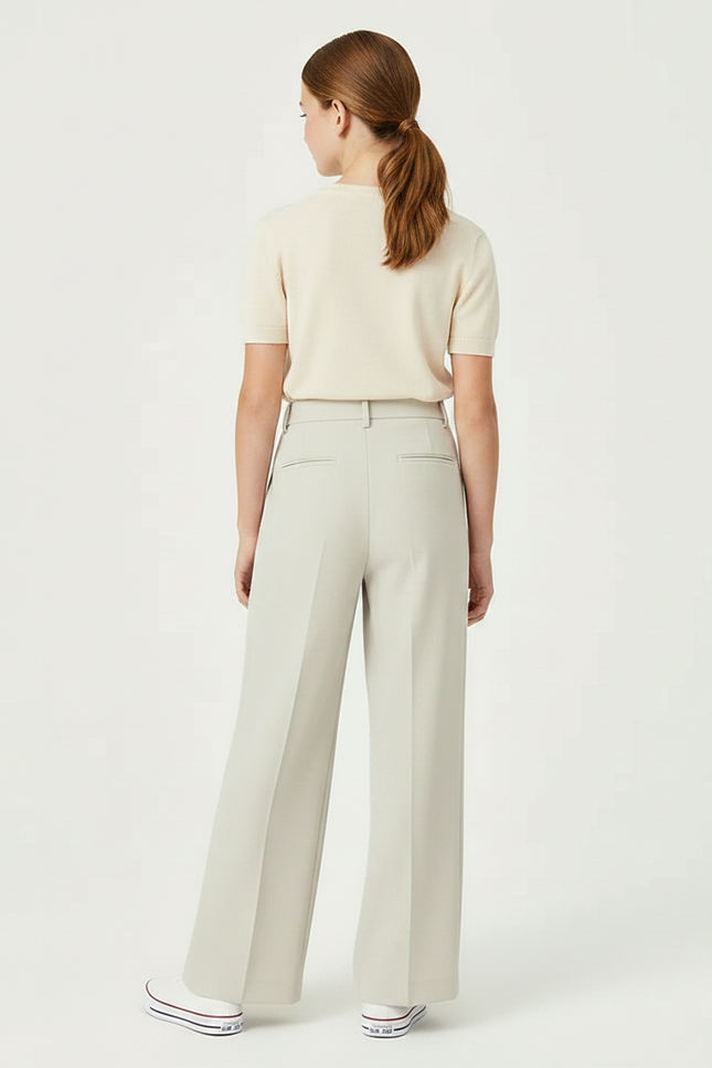 Pantalon Fluide Gris Clair Droit Taille Haute Élégant - Polyester - vue 2