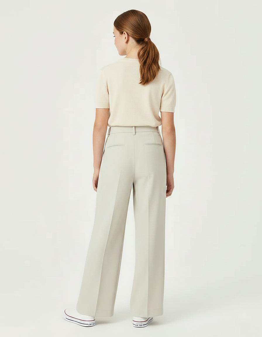 Pantalon Fluide Gris Clair Droit Taille Haute Élégant - Polyester - vue 2