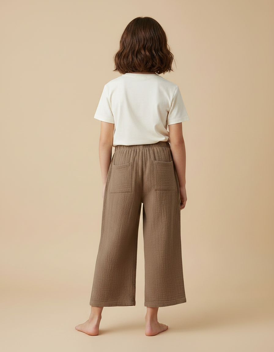 Pantalon Fluide Marron Coton Ample Confortable Enfant - vue 2