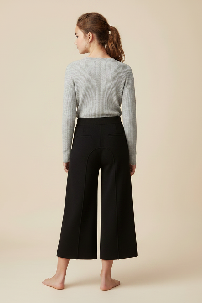 Pantalon Fluide Noir Ample Tricoté Fille Décontracté - Maille - vue 2