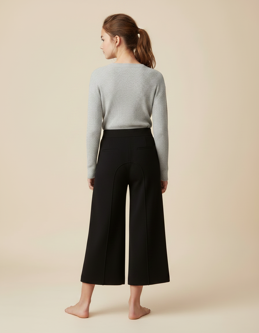 Pantalon Fluide Noir Ample Tricoté Fille Décontracté - Maille - vue 2