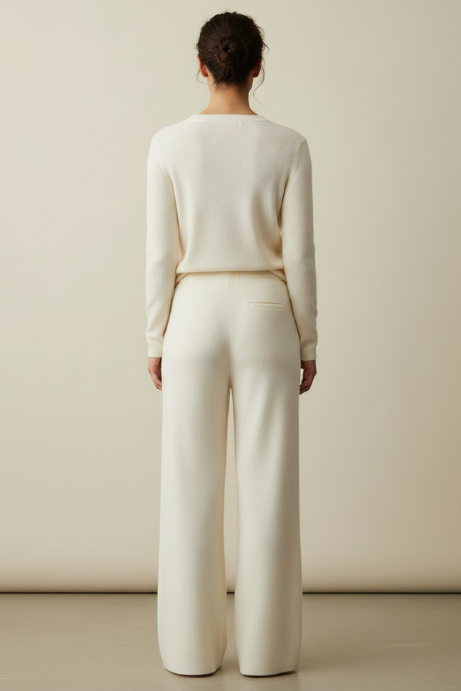 Pantalon Fluide Écru Ample Maille Cordon Femme - Beige - vue 2