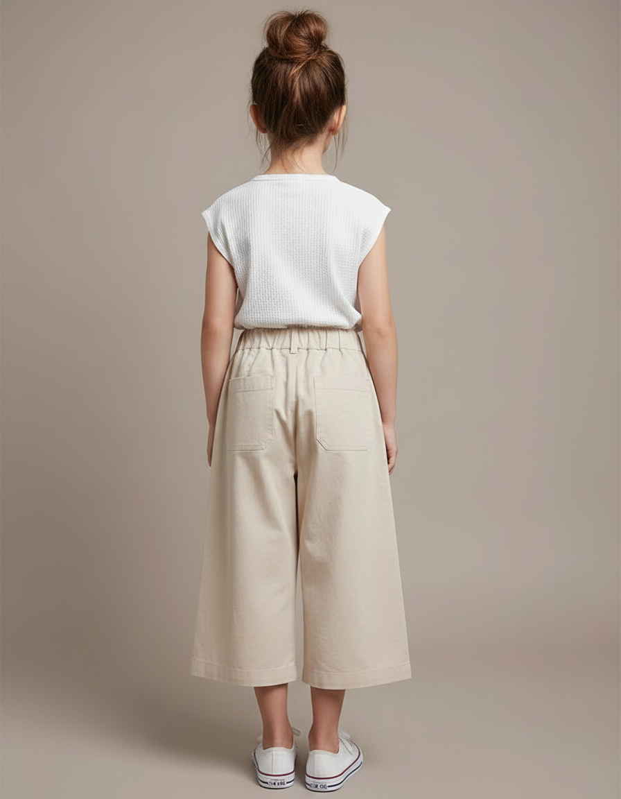 Pantalon Fluide Beige Plissé Ample Fille Décontracté - Toile - vue 2