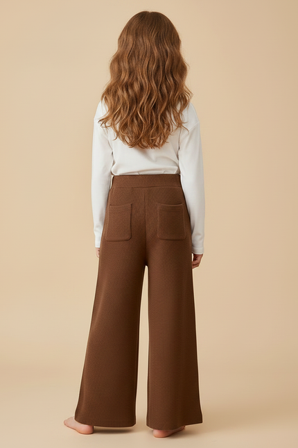 Pantalon Fluide Marron Côtelé Ample Confortable Enfant - Maille - vue 2