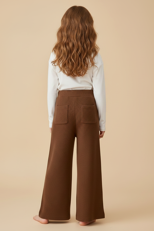Pantalon Fluide Marron Côtelé Ample Confortable Enfant - Maille - vue 2