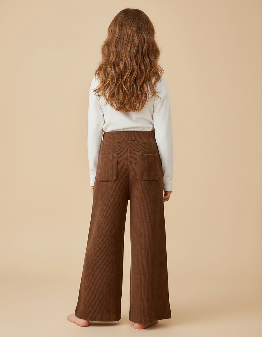 Pantalon Fluide Marron Côtelé Ample Confortable Enfant - Maille - vue 2