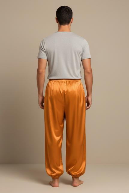 Pantalon Fluide Satiné Ample Orange Scène Homme - vue 2