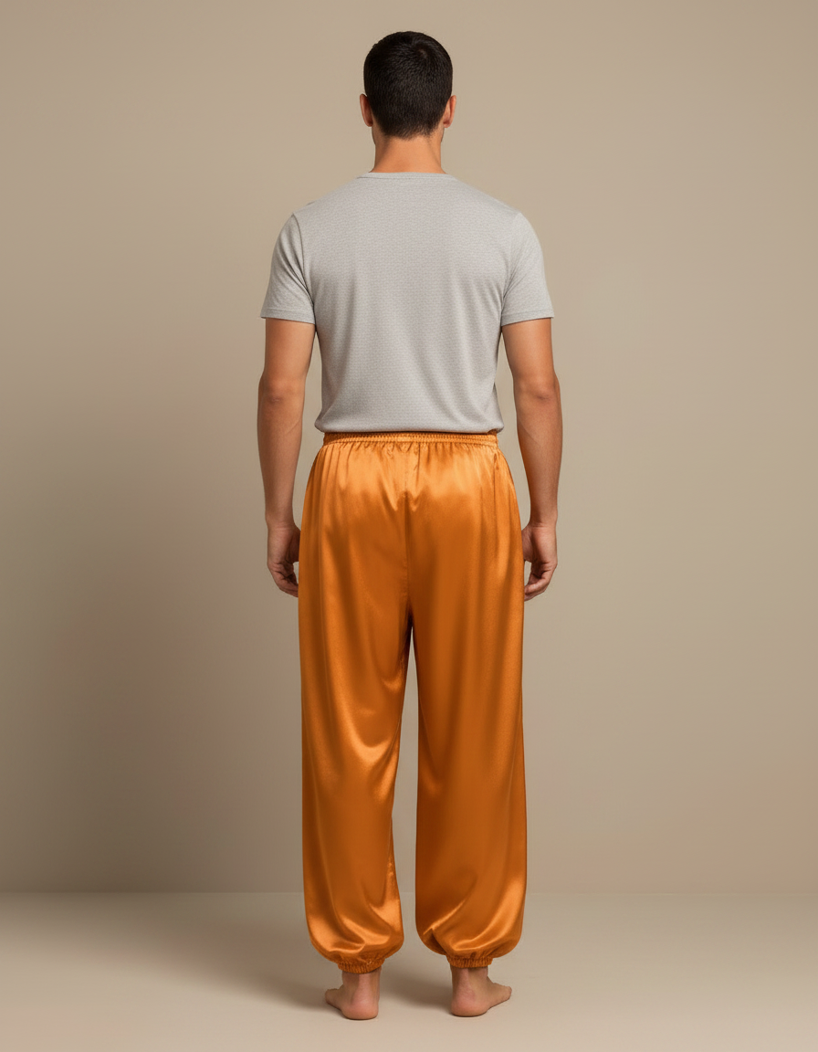 Pantalon Fluide Satiné Ample Orange Scène Homme - vue 2