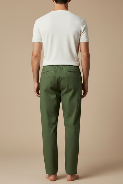 Pantalon Fluide Vert Ample Coton Cordon Homme - vue 2