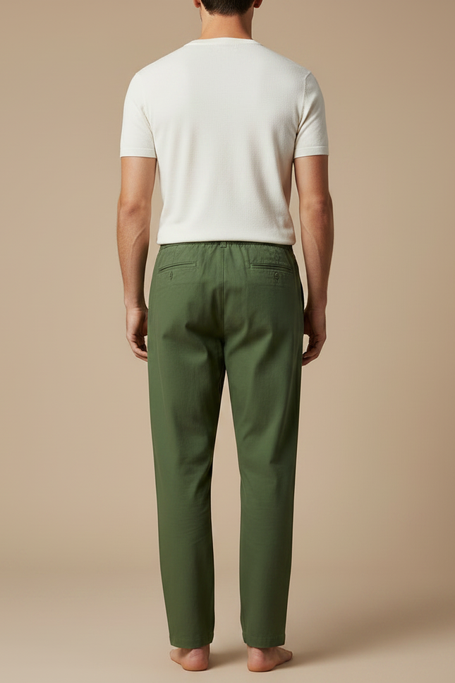 Pantalon Fluide Vert Ample Coton Cordon Homme - vue 2