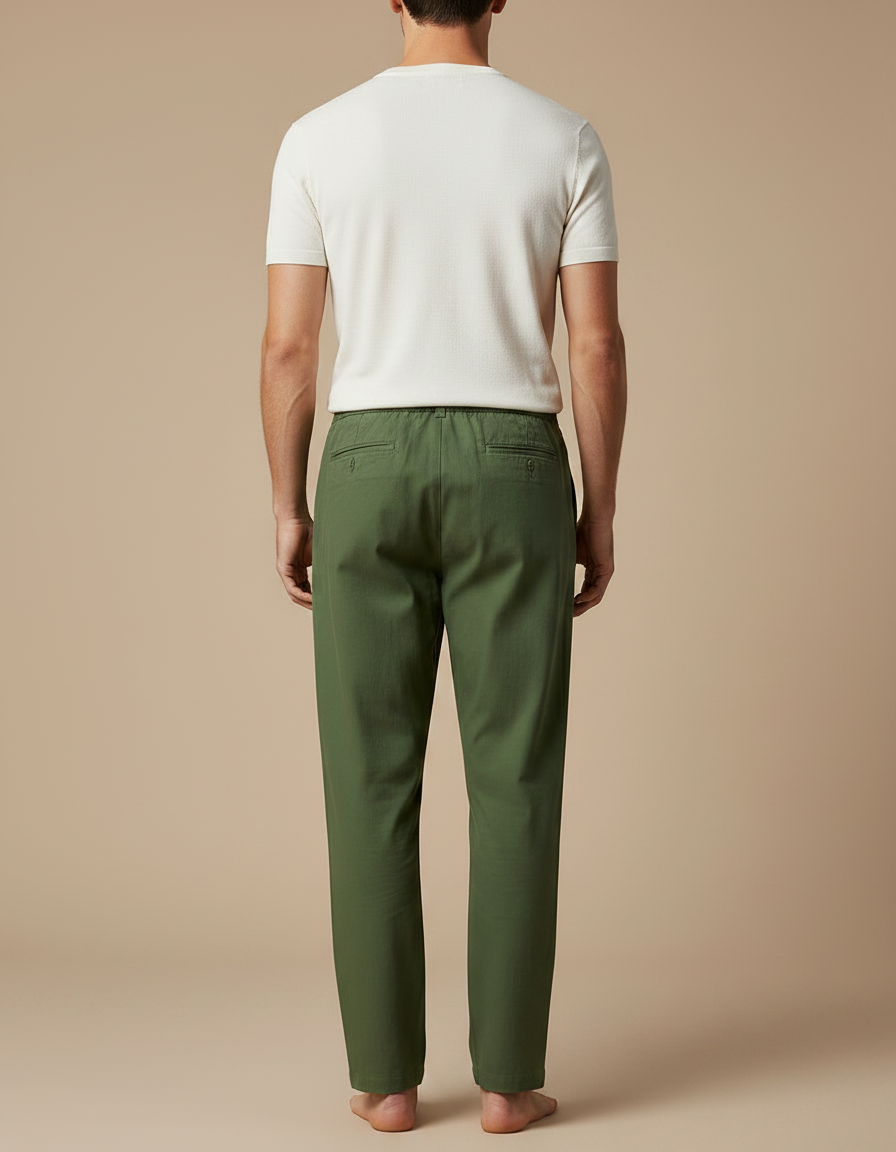 Pantalon Fluide Vert Ample Coton Cordon Homme - vue 2