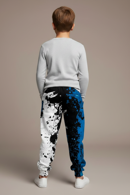 Pantalon Fluide Imprimé Éclaboussures Noir Bleu Enfant - Molleton - vue 2