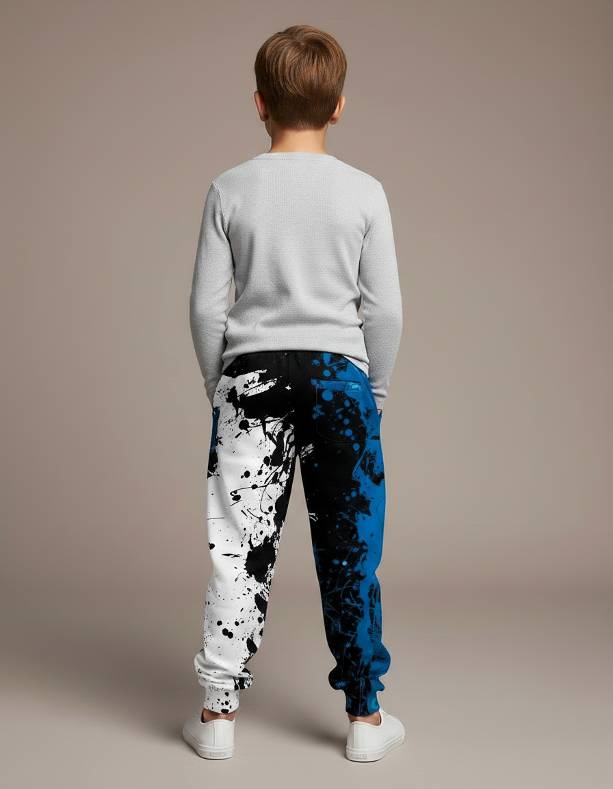 Pantalon Fluide Imprimé Éclaboussures Noir Bleu Enfant - Molleton - vue 2