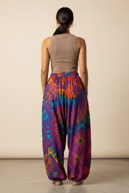 Pantalon Fluide Tie Dye Coloré Ample Confortable Bohème - Multicolore Viscose - vue 2