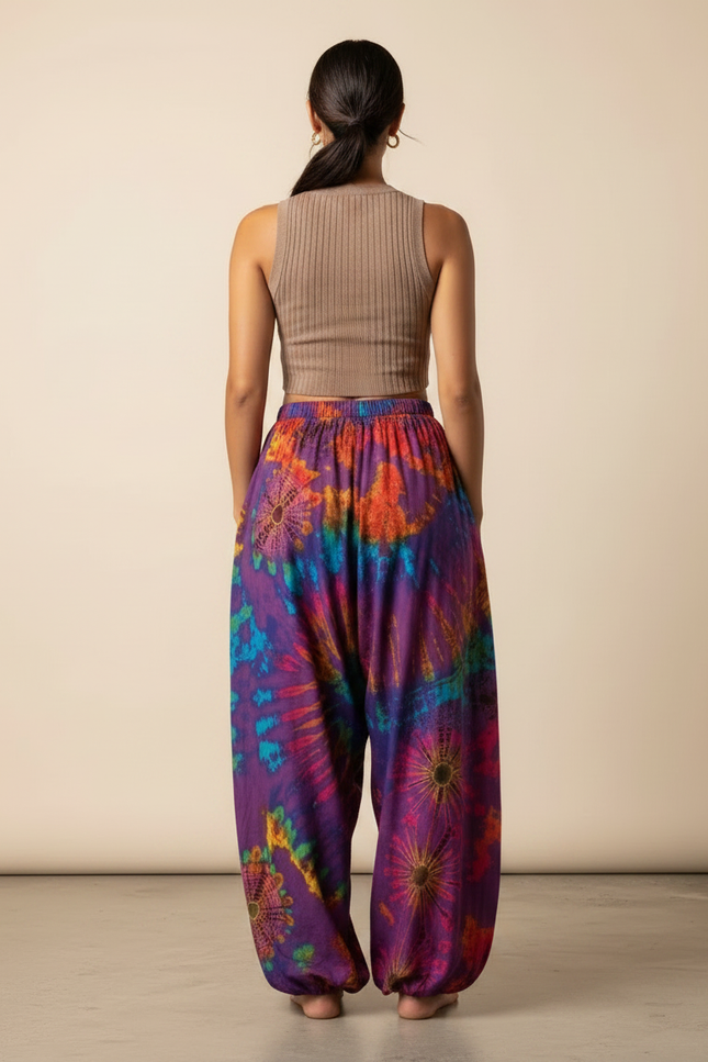 Pantalon Fluide Tie Dye Coloré Ample Confortable Bohème - Multicolore Viscose - vue 2