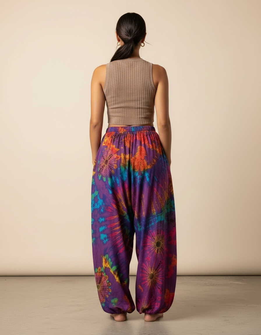 Pantalon Fluide Tie Dye Coloré Ample Confortable Bohème - Multicolore Viscose - vue 2
