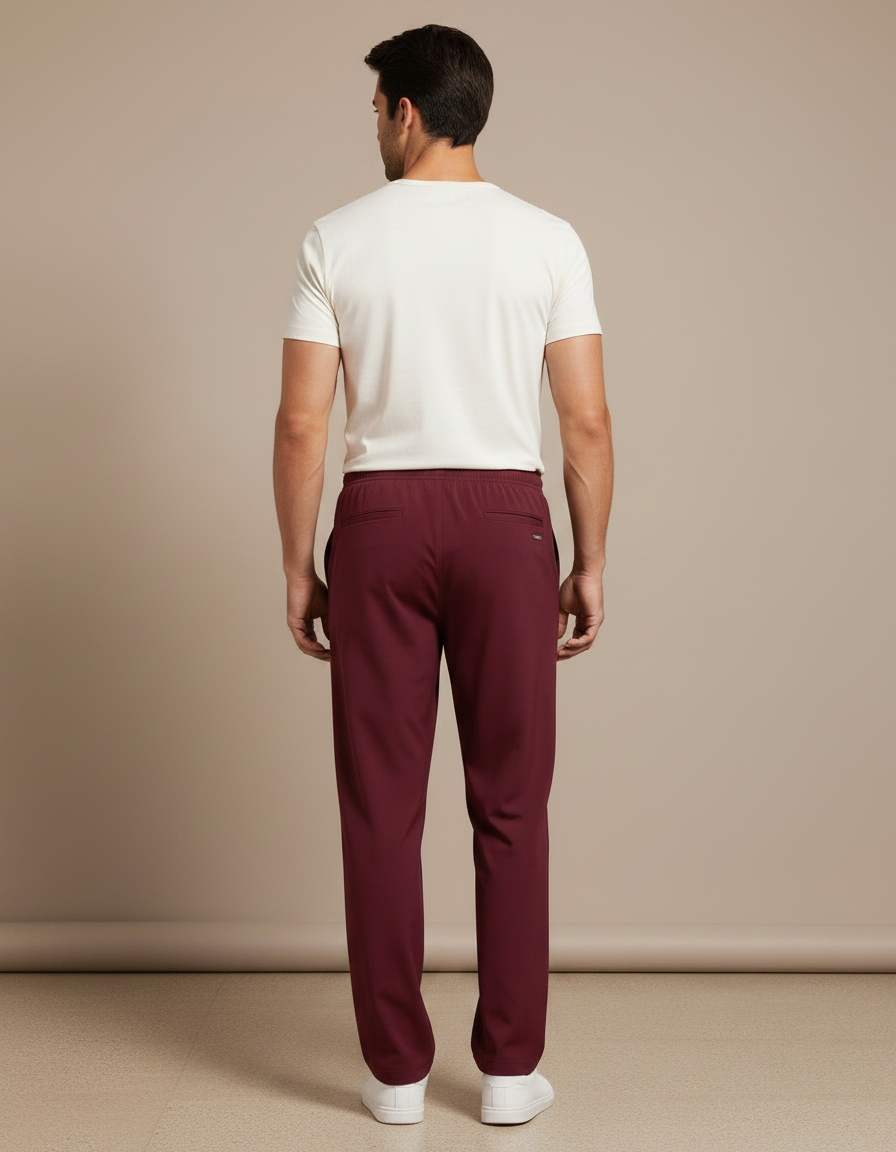 Pantalon Fluide Homme Droit Bordeaux Décontracté - Polyester - vue 2