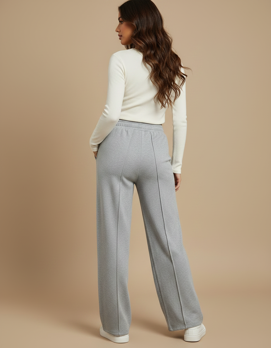 Pantalon Fluide Gris Ample Cordon Vertical Décontracté - Molleton - vue 2