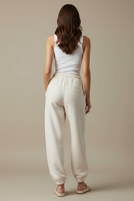 Pantalon Fluide Écru Molletonné Ample Confortable - Beige - vue 2