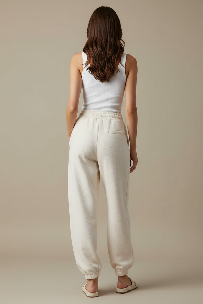 Pantalon Fluide Écru Molletonné Ample Confortable - Beige - vue 2