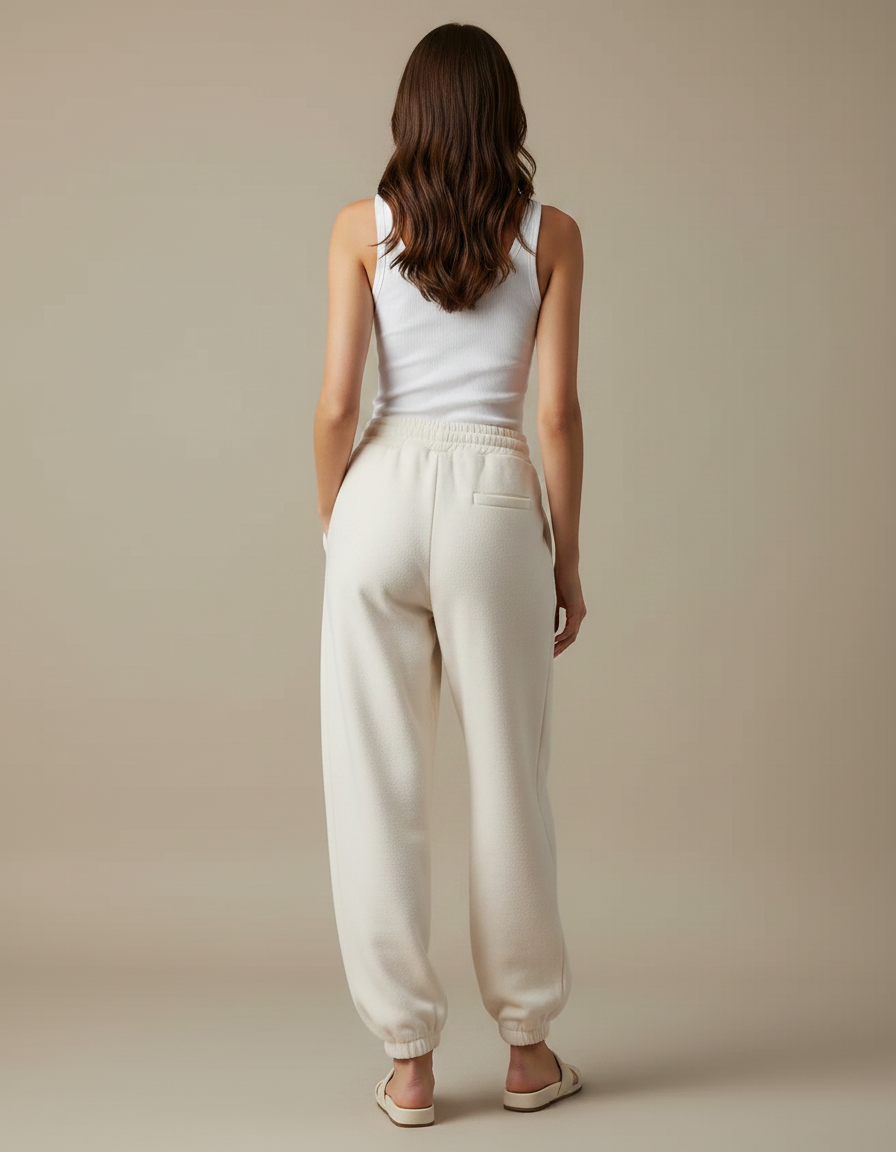 Pantalon Fluide Écru Molletonné Ample Confortable - Beige - vue 2
