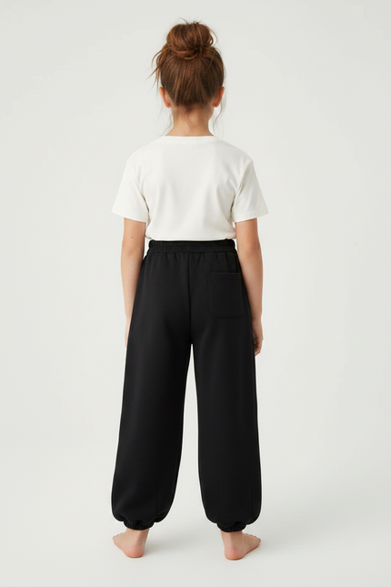 Pantalon Fluide Noir Ample Molleton Coton Confortable Enfant - vue 2