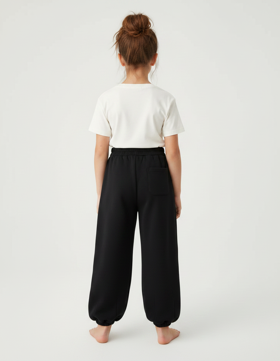 Pantalon Fluide Noir Ample Molleton Coton Confortable Enfant - vue 2
