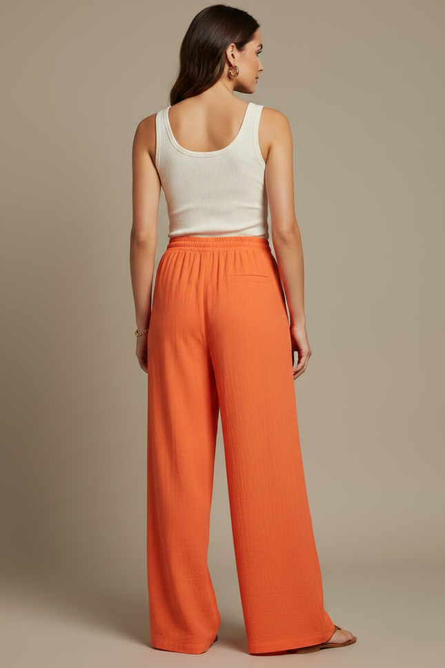Pantalon Fluide Orange Femme - Lin - vue 2