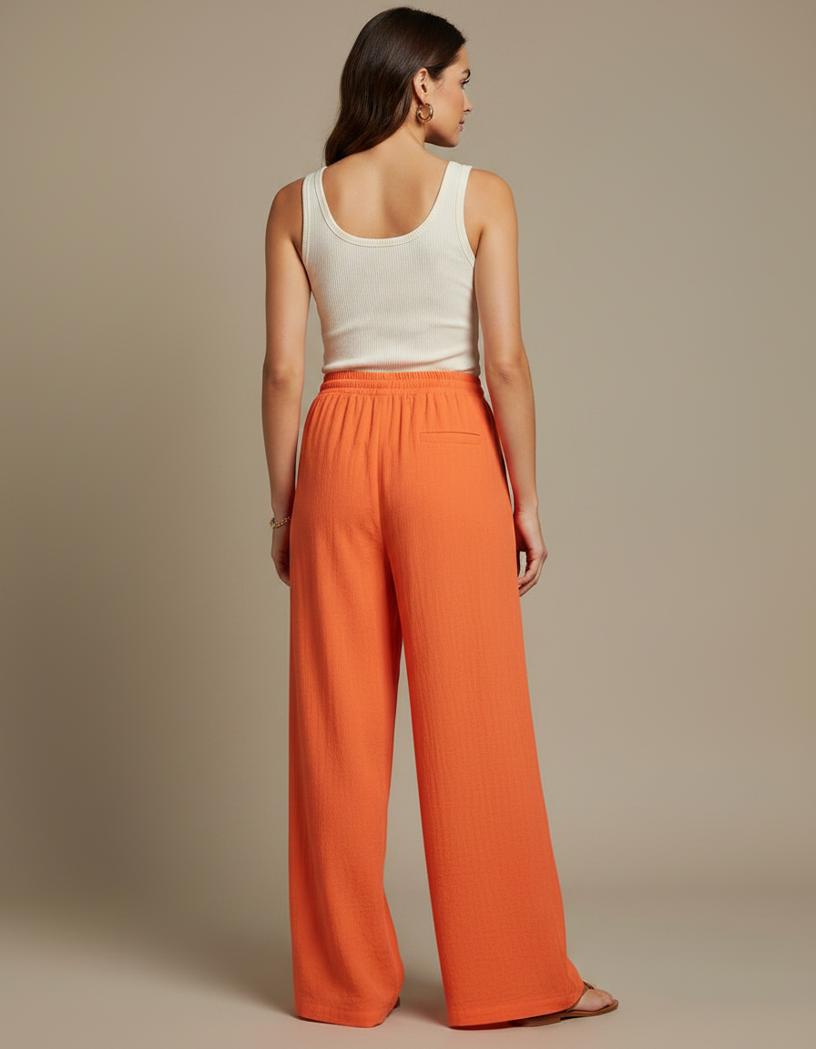 Pantalon Fluide Orange Femme - Lin - vue 2