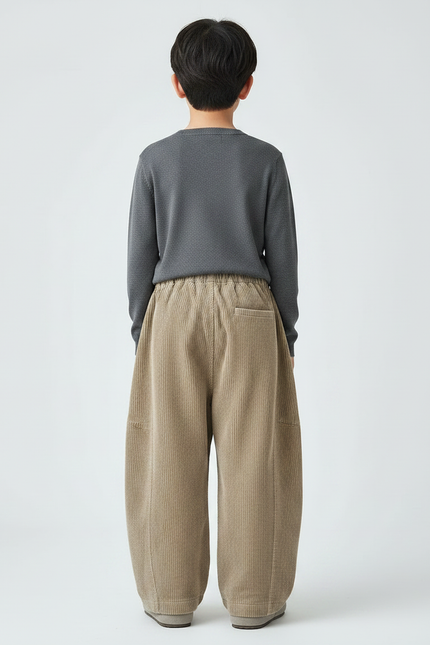 Pantalon Fluide Velours Côtelé Ample Décontracté Beige Enfant - Cordé - vue 2