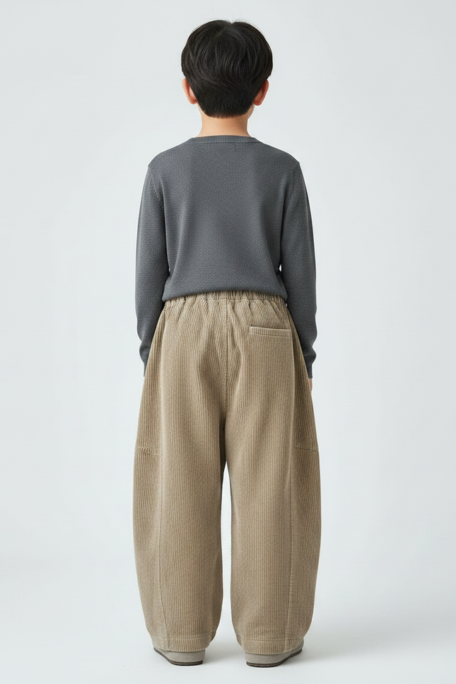 Pantalon Fluide Velours Côtelé Ample Décontracté Beige Enfant - Cordé - vue 2