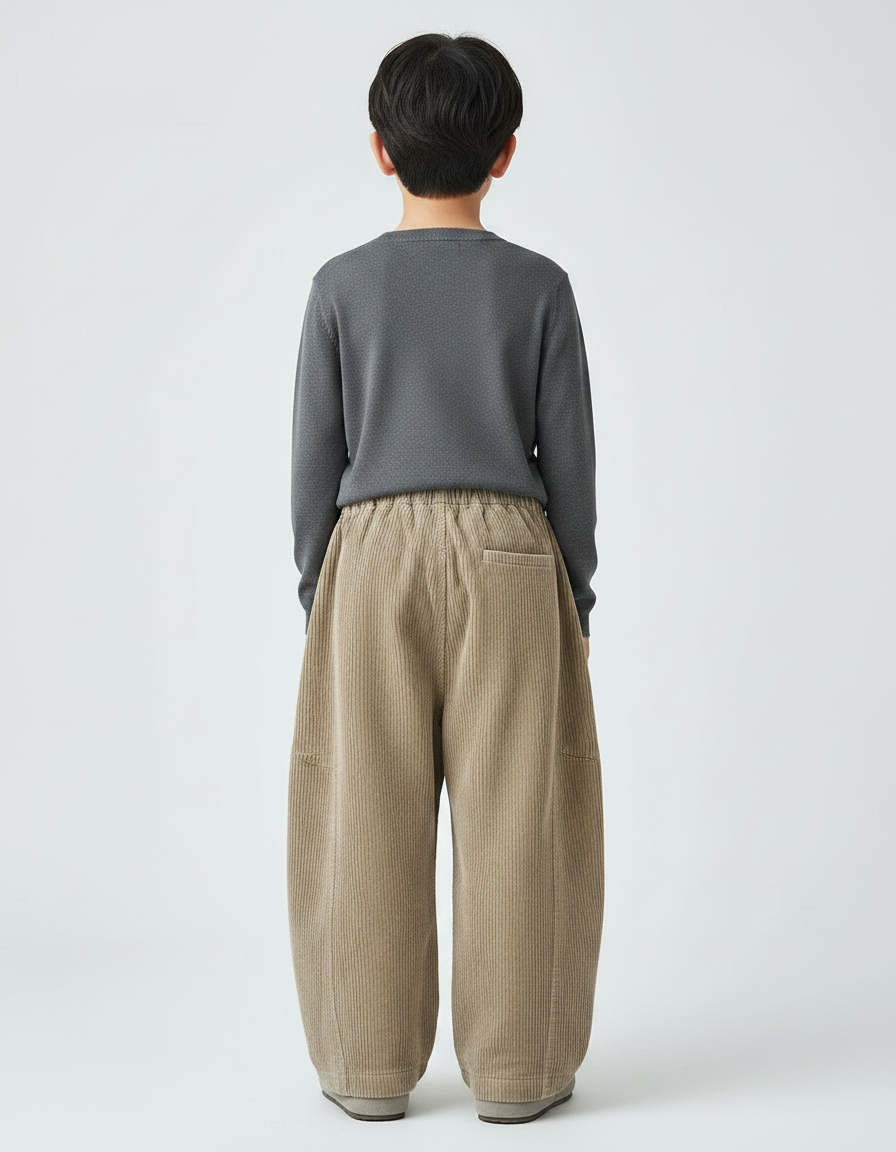 Pantalon Fluide Velours Côtelé Ample Décontracté Beige Enfant - Cordé - vue 2