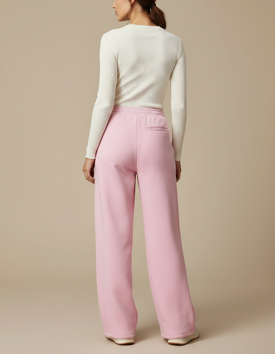 Pantalon Fluide Rose Ample Décontracté Sport Confortable - Molleton - vue 2