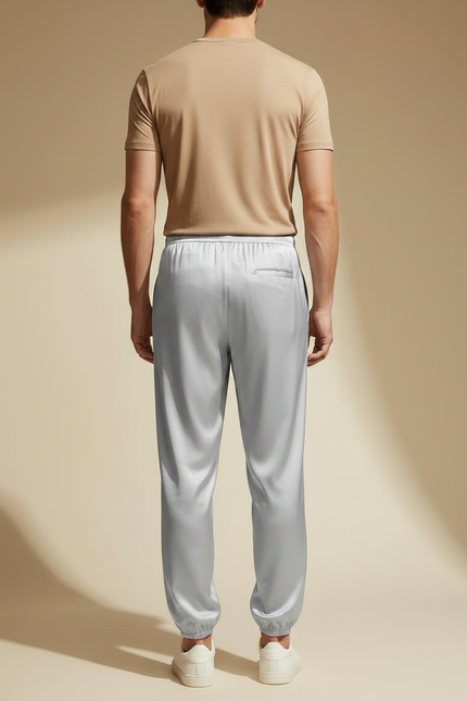 Pantalon Fluide Gris Satiné Ample Décontracté Homme - Argenté - vue 2