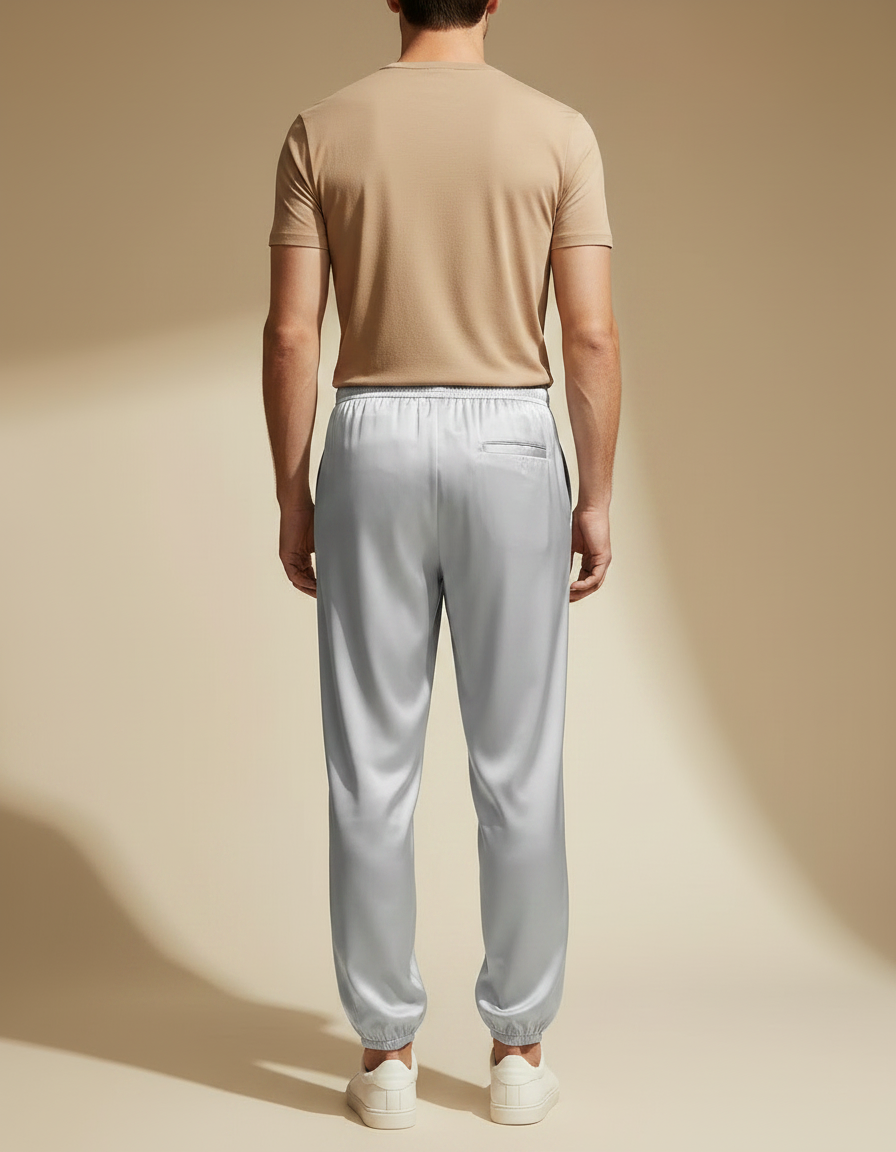 Pantalon Fluide Gris Satiné Ample Décontracté Homme - Argenté - vue 2
