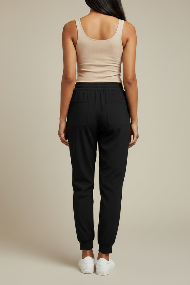 Pantalon Fluide Noir Jogger Cordon Femme Confortable - Polyester - vue 2