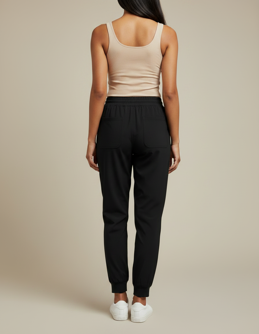 Pantalon Fluide Noir Jogger Cordon Femme Confortable - Polyester - vue 2