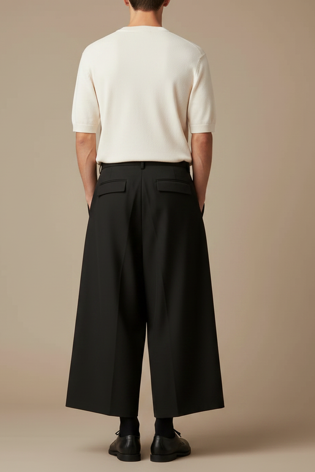 Pantalon Fluide Homme Noir Coupe Ample Polyester Chic - Gabardine - vue 2