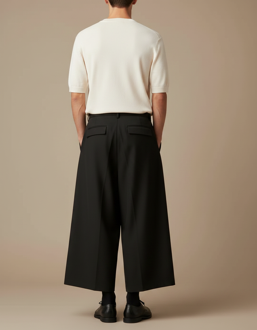 Pantalon Fluide Homme Noir Coupe Ample Polyester Chic - Gabardine - vue 2
