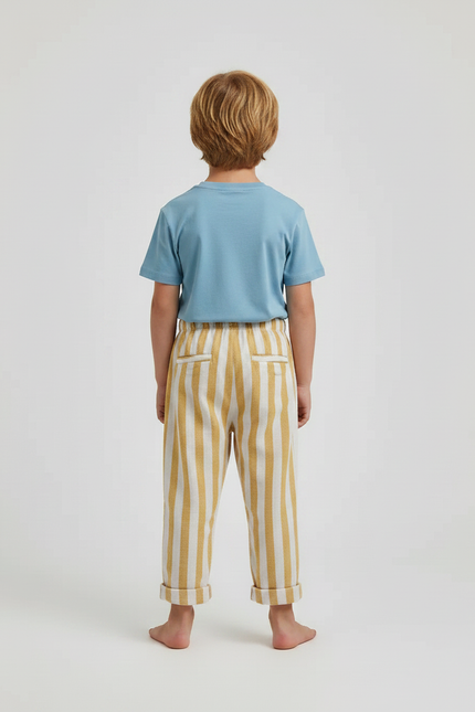 Pantalon Fluide Rayé Jaune Lin Ample Enfant - vue 2