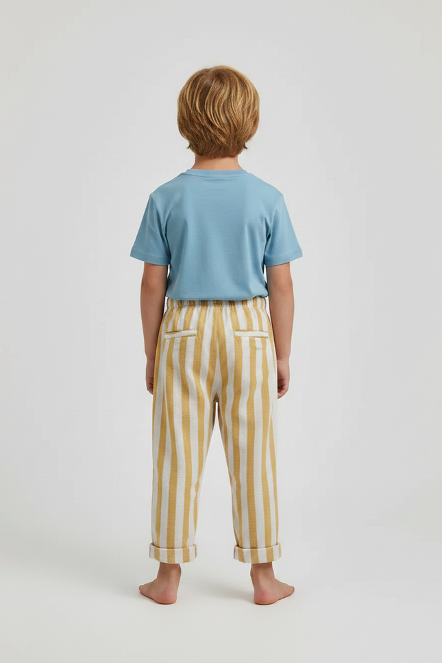 Pantalon Fluide Rayé Jaune Lin Ample Enfant - vue 2